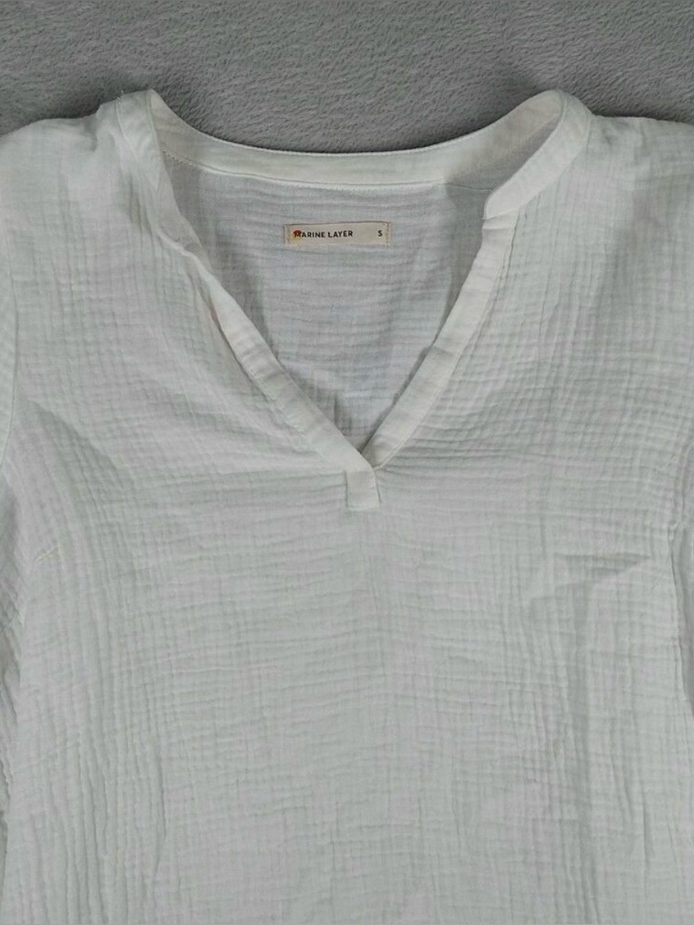 Marine Layer Jamie Top Small White Cotton Gauze V-Neck 3/4 Sleeve Blouse Top